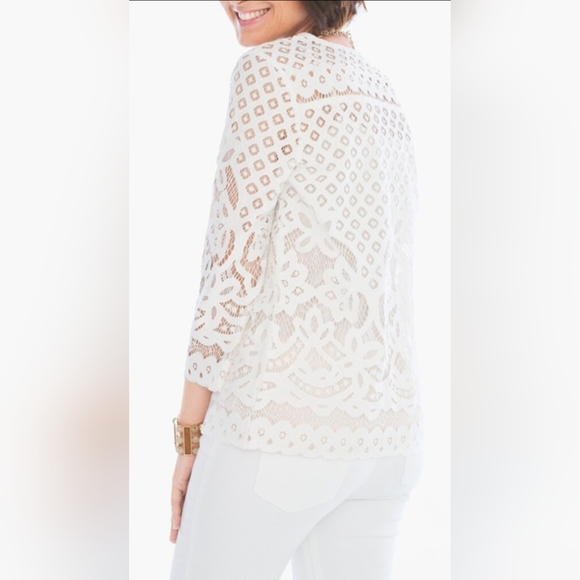 Chico's Women's Large Scale Lace +Cami Split Neck Top Ivory/Cream 2/Large - Picture 5 of 16